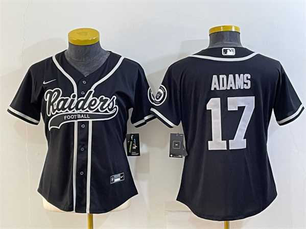 Womens Las Vegas Raiders #17 Davante Adams Black With Patch Cool Base Stitched Baseball Jersey